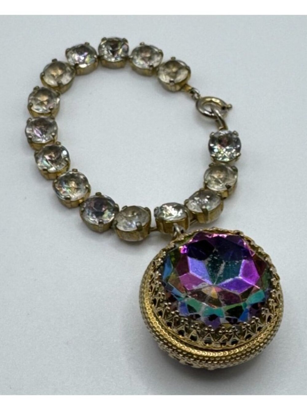 Vtg SCHIAPARELLI Watermelon Tourmaline Heliotrope Charm Bracelet 1950s